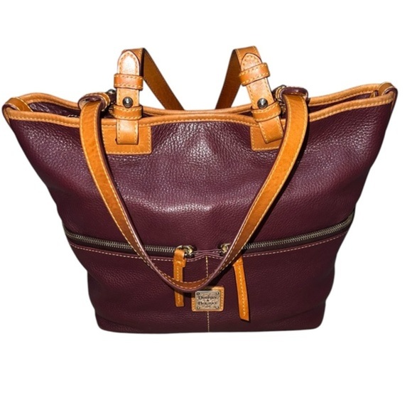 EUC Dooney & Bourke Pebble Grain Leather Convertible Shopper Tote Bag Eggplant - Picture 1 of 11